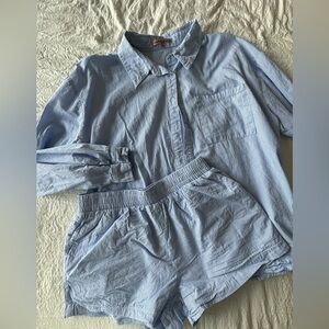 Blue Striped Women's Shirt and Shorts Set